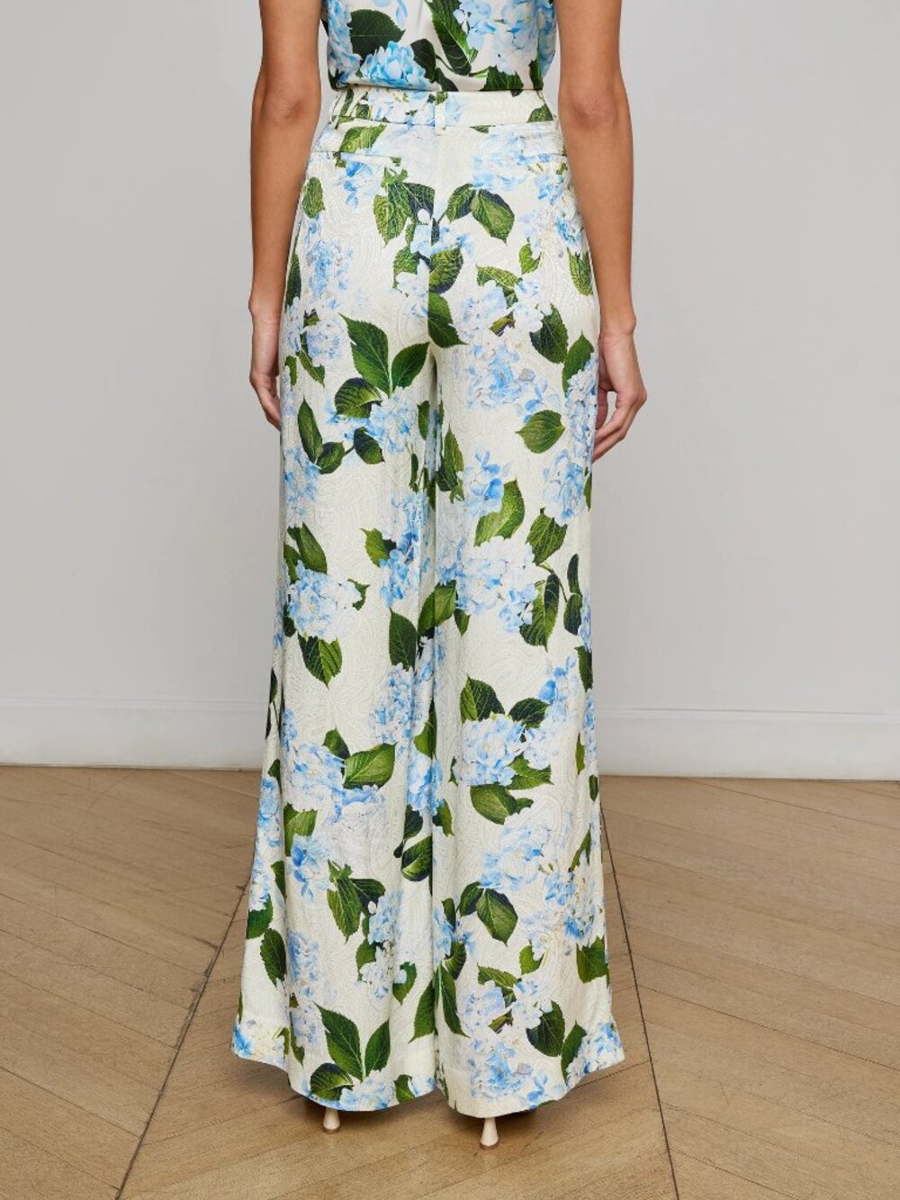 NWT | L'AGENCE Cream Wide-Leg Floral Pants Hydrangea Print Size 10 N - Picture 5 of 9